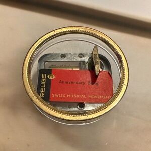 Vintage Reuge Music Box Happy Anniversary in Plastic Case Swiss Movement Works